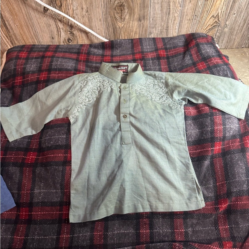 Kids Green Button Down Shirt country- cowboy